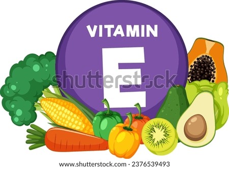 Illustration of a variety of vitamin E-rich fruits and vegetables