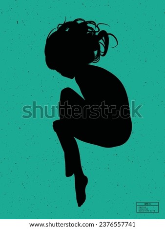 Silhouette of person underwater. Lonely woman isolated vector outline Royalty-Free Stock Photo #2376557741