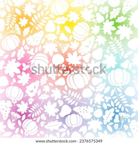 Harvest background. Flat design. Lace concept. Autumn pattern. White texture with fall fruit elements. Colorful background. Floral ornament. Creative backdrop with clipping mask. Advertising template.