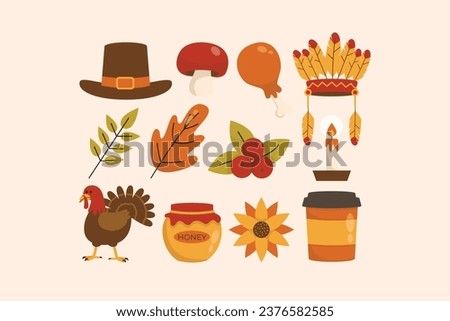 Thanksgiving Decoration Icon Illustration Set