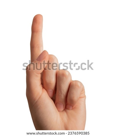 Index finger pointing up, showing something, isolated on white