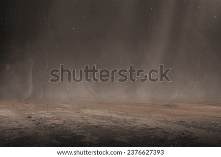 The land with smoke on a dark background. Scary Halloween background concept