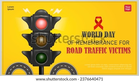 Red traffic light gives warning, 3d vector. Suitable for World Road Traffic Victims Memorial Day, traffic attention and safety Royalty-Free Stock Photo #2376640471