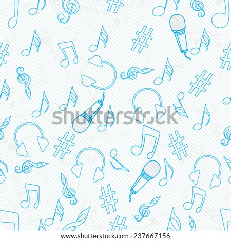 Musical instrument and musical notes with seamless pattern.