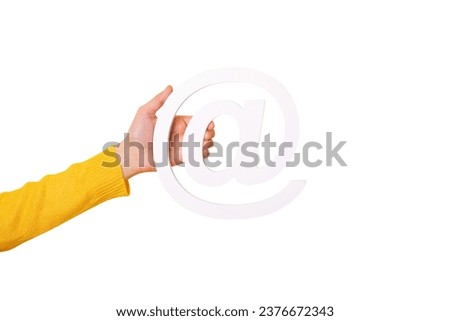 hand holding email symbol isolated on white background