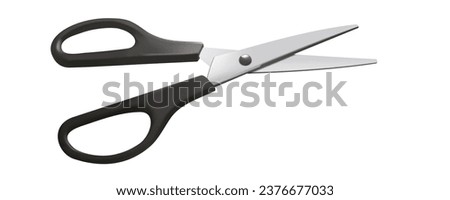 3D Realistic Open Scissors With Black Handles. EPS10 Vector