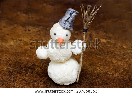 Snowman with broom in hand