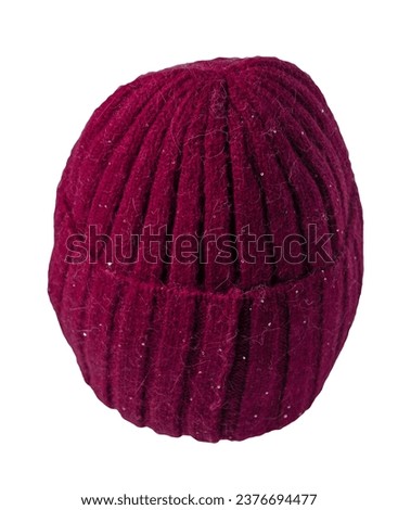 women's knitted burgundy hat isolated on white background. warm winter accessory Royalty-Free Stock Photo #2376694477