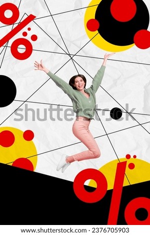 Photo comics sketch collage picture of funky carefree lady celebrating big season sale isolated creative background