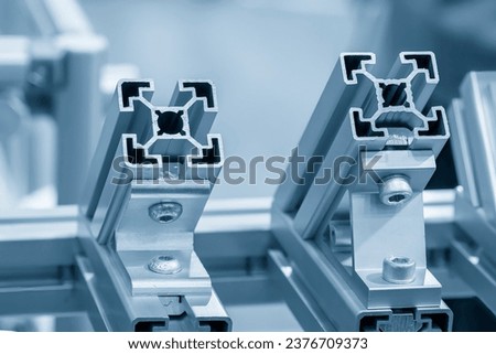 The modular structure made from   aluminum profile extrusion parts. The material manufacturing process by profile extrusion. Royalty-Free Stock Photo #2376709373