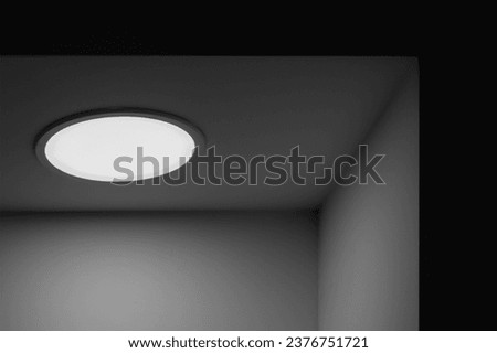 Abstract minimal interior with round light portal, black and white architecture background photo