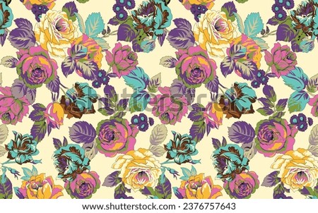 Watercolor flowers and leaf pattern design Hand drawn vector art  Royalty-Free Stock Photo #2376757643