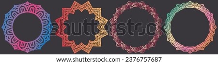 mandala circle pattern set, colorful art frame.
