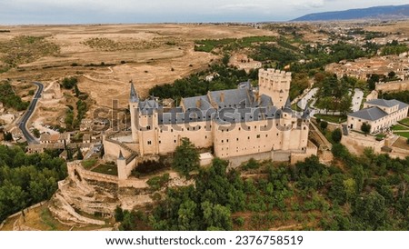 Drone photo Segovia Alcazar, Alcázar de Segovia Spain Europe