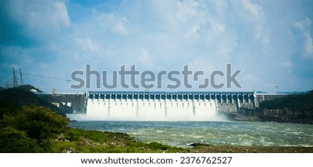 Sardar Sarovar Dam, overflowing pictures, with river narmada Royalty-Free Stock Photo #2376762527