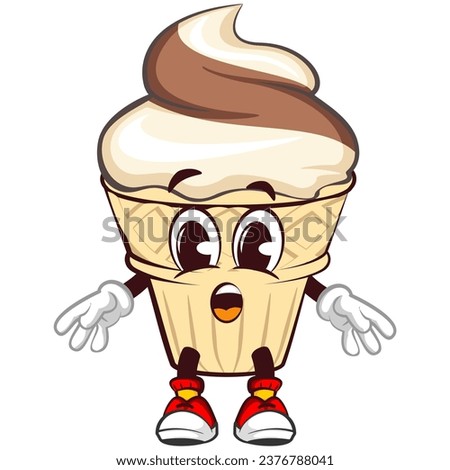 character mascot of ice cream cone with funny surprised face, isolated cartoon vector illustration. emoticon, cute ice cream cone mascot