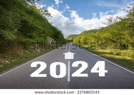 Open empty big road with new year numbers 2024. Royalty-Free Stock Photo #2376803143