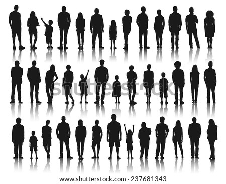 Silhouettes Group of People in a Row Royalty-Free Stock Photo #237681343