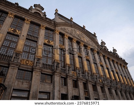 Golden detail in architecture facade at Grand Place in Brussels, Belgium. Downtown area.