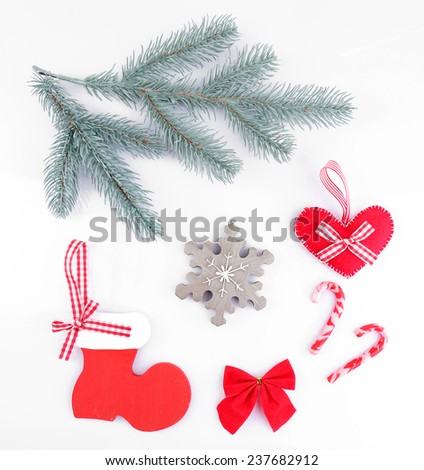 Collection of Christmas objects isolated on white
