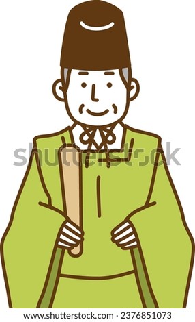 Illustration of a standing Shinto priest Royalty-Free Stock Photo #2376851073
