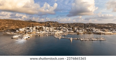 View of the port of Adamas on the Greek island of Milos, in the Cyclades archipelago