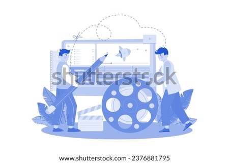 Motion Designer animating characters and elements for video Royalty-Free Stock Photo #2376881795