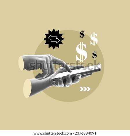 Send, Money, Money transfer, Banknote, Send, Mobile app, Pay, Wages, Send, Message, Internet, Phone, Exchange, Receive, Mobile phone, Smart phone, Dollar symbol, Mobile information device Royalty-Free Stock Photo #2376884091