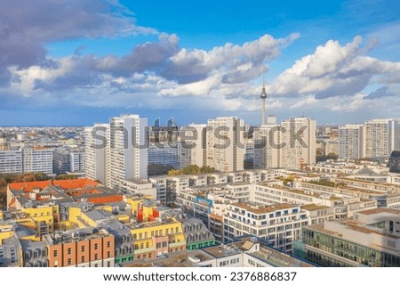 Berlin inner city - panoramic view of the GDR architecture of Leipziger Straße - aerial view
