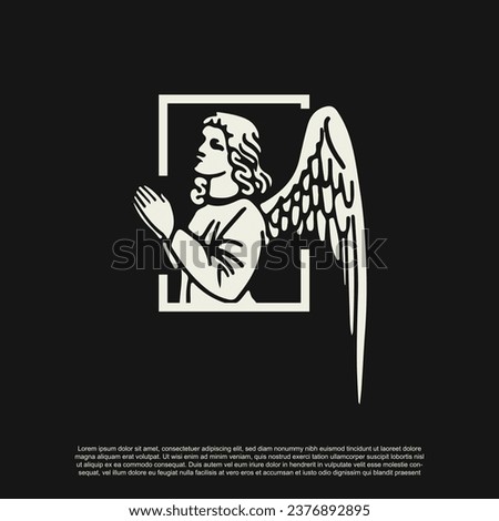 Praying beauty angel vector. Silhouette holy angel design graphic