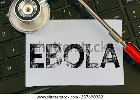 Ebola sign and stethoscope. Ebola sign and stethoscope. Medicine concept on computer keyboards