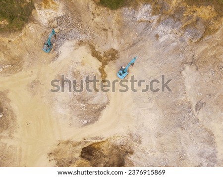 Mining Land. Drone photo of a landscape view of mining land around Mount Pangradinan, located on the edge of the city of Bandung, Indonesia. Aerial Photography