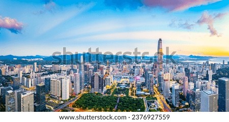 Shenzhen city financial district high angle skyline view Royalty-Free Stock Photo #2376927559