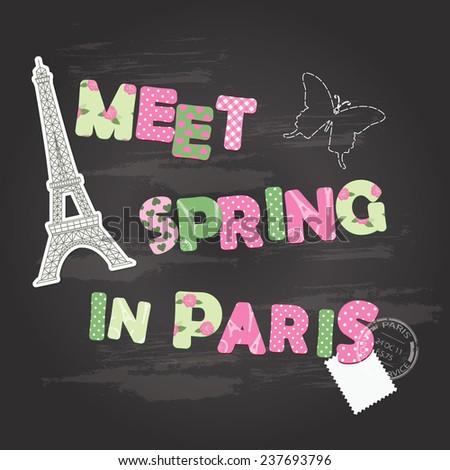 Meet spring in Paris letters on chalkboard.