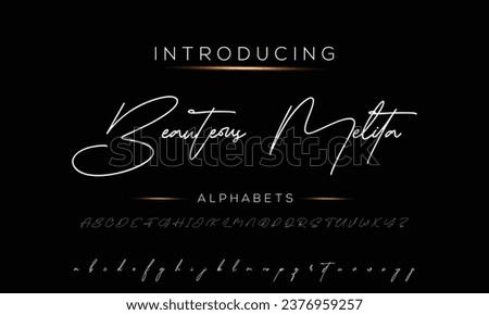Hand drawn mono line font lowercase and uppercase. Calligraphy decorative ABC alphabet isolated. Hand lettering and custom typography for your designs, logo, poster, card. Vector typeface. Royalty-Free Stock Photo #2376959257