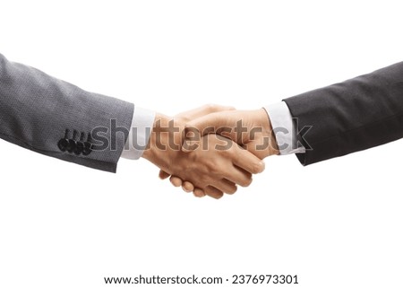 Businessmen shaking hands isolated on white background Royalty-Free Stock Photo #2376973301