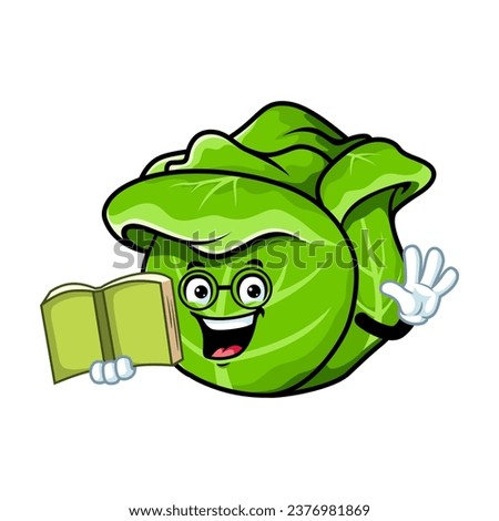 vector cartoon, character, and mascot of a cabbage holding book.