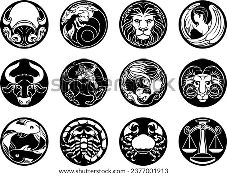 Astrology zodiac horoscope star signs icon symbols set