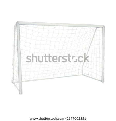 Watercolor drawing of football or soccer goal frame with net. Solid grey frame and mesh, scillfully painted isolated on white background. For postcards leaflet textile printing banners posters sticker