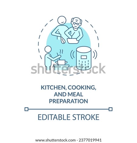 2D editable thin line icon kitchen cooking and meal preparation concept, isolated vector, blue illustration representing arena.