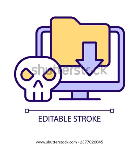 Infected file RGB color icon. Download program with virus. Malware attack. Digital hazard. Computer security. Isolated vector illustration. Simple filled line drawing. Editable stroke. Arial font used