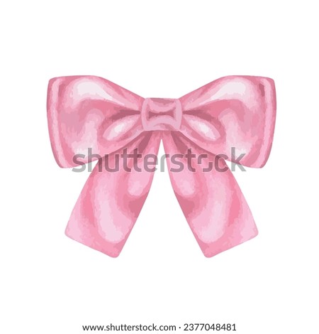 Pink ribbon Bow vector illustration. Hand drawn graphic clip art on white isolated background. Watercolor drawing of birthday gift decoration. For the design of greeting cards and invitations