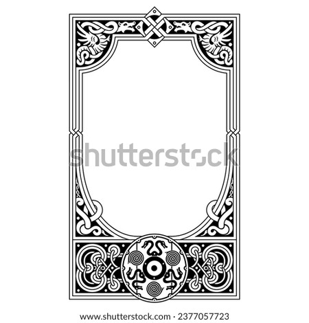 Scandinavian Viking design. Hand drawn frame in Ancient Celtic Scandinavian style, isolated on white, vector illustration Royalty-Free Stock Photo #2377057723