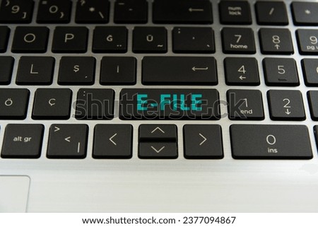 The word e-file is written in blue on the keys of the laptop keyboard.
