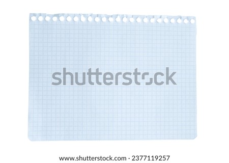 close up of a white ripped piece of ragged checkered paper with copyspace. torn paper isolated on white background