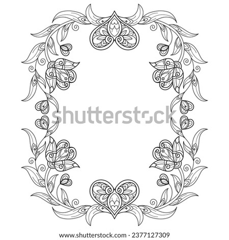 Beautiful heart flower frame hand drawn for adult coloring book Royalty-Free Stock Photo #2377127309