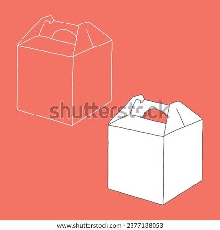 Paper box paper box with handle mockup. Vector illustration. Empty cardboard container template. Delivery service concept.