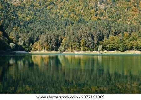 Bolu, Turkey - October 15 2023: View of Suluklu Lake Natural Park which means Lake of the Leeches, with landscape of autumn colors 