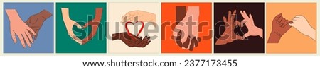 Set of Interracial couple Holding Hands vector. Royalty-Free Stock Photo #2377173455