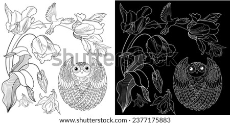 Art therapy coloring page. Coloring book antistress for children and adults. Birds and flowers hand drawn in vintage style . Ideal for those who want to feel more connected to nature.
